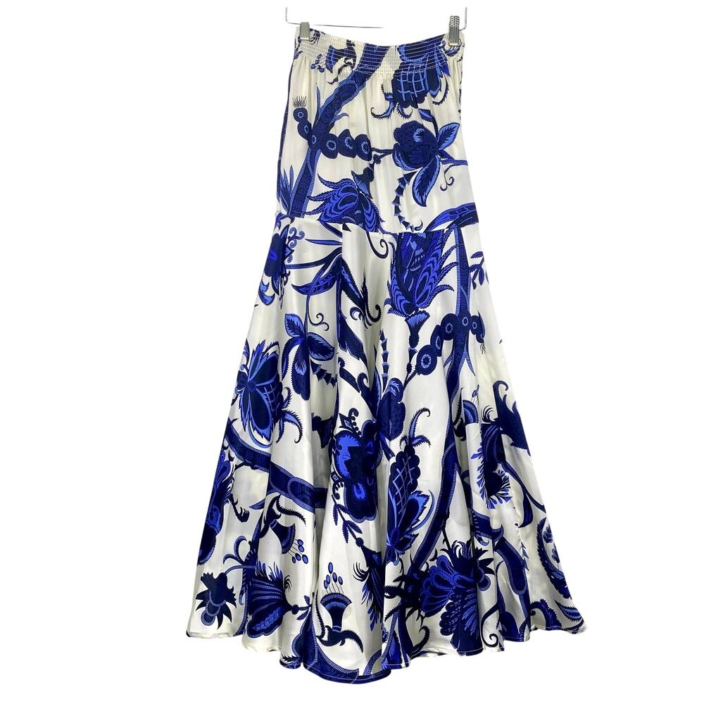 AGUACLARA Swimwear Maxi Skirt Sz M 100% Silk Shangri La Azul Peacock Resortwear - Picture 2 of 9